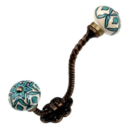 Sea Green Flower Ceramic Antique Rope Iron Hook